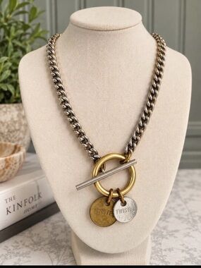 Twisted Silver Capture Two-Tone Toggle Necklace in Brass and Silver